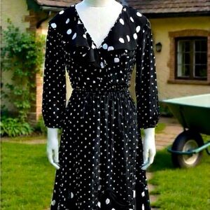 Susan Tudor Vintage Black Polkadot 1980’s Peasant Dress
